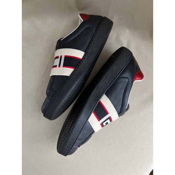 GUCCI ACE MENS BLACK LEATHER SNEAKER 5.5 - Picture 6 of 11